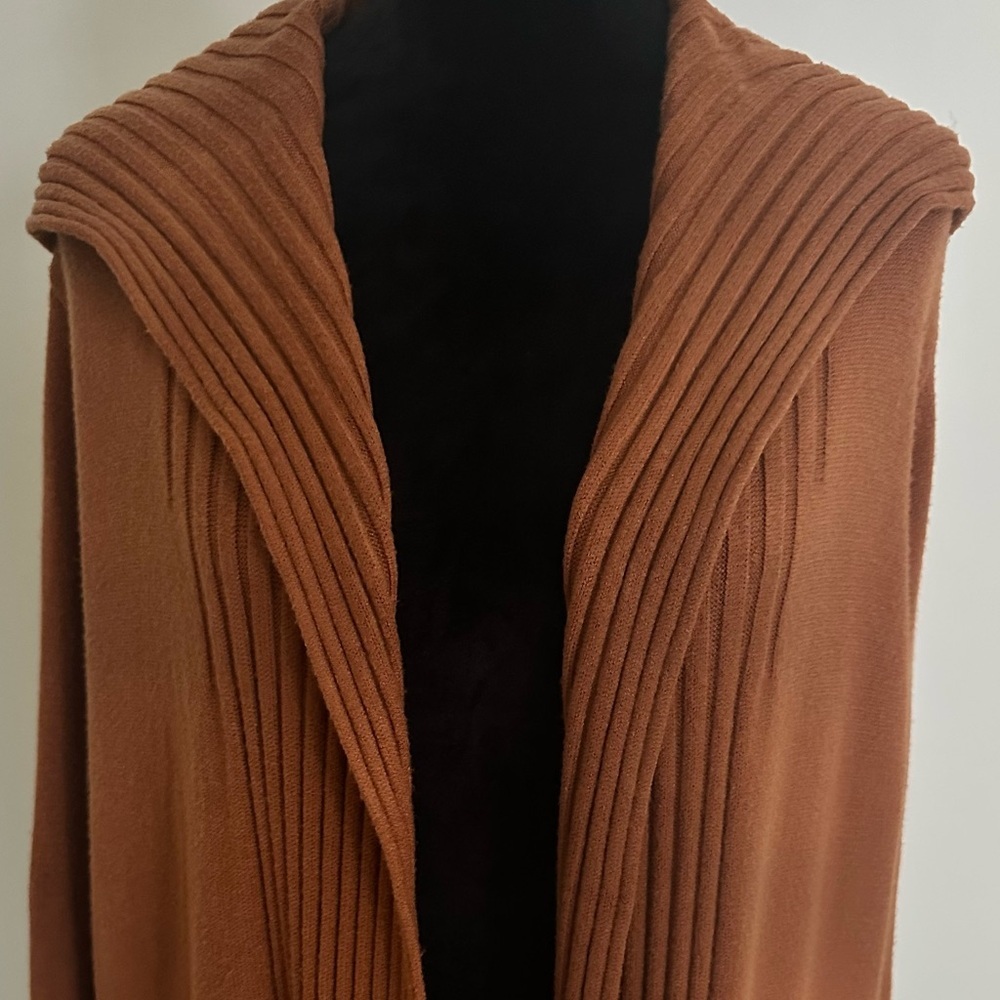 Cyrus Hooded Open Cardigan With Pockets In Saddle Color - Size XXL - Picture 2 of 5